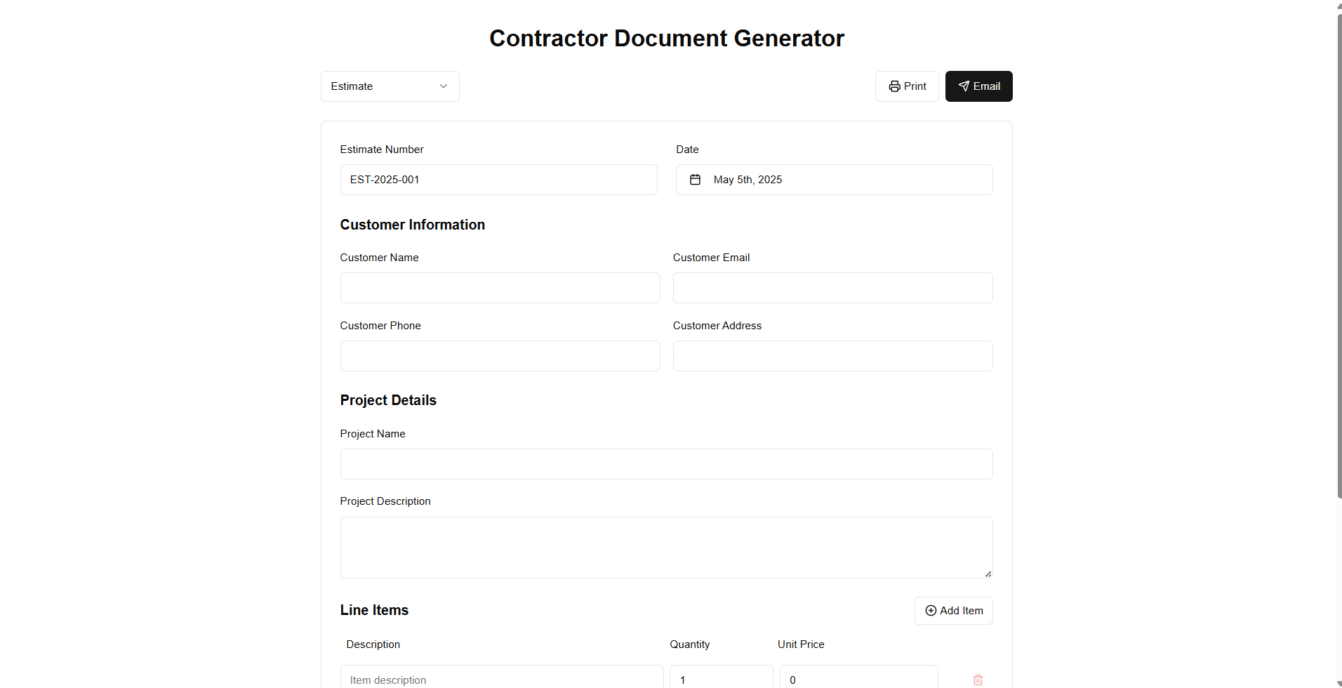 Contractor Estimate Tool